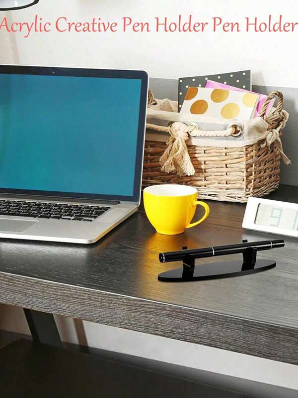 1pc Creative Acrylic Pen Holder, Steel Pen Stand, Desk Office Supplies Brush Display Rack, Ball Pen Support, Stationery Storage Organizer,Back To School,School Supplies