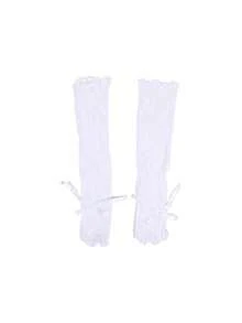 半双装女士时尚蕾丝荷叶边洛丽塔蕾丝手套，黑白网纱蝴蝶结袖套，露指手套，薄网纱防晒袖套，角色扮演配饰