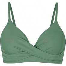Women's Bikini Top Bathing Suit V Neck Adjustable Spaghetti Straps Twist Front - 軍綠色 - 查看 5
