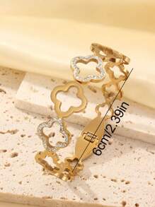 ZNICE 3pcs Set, 18K Gold Plated 5-Leaf Flower Stainless Steel Women's Bracelet, Double-Headed Zirconia Stud Bracelet, Waterproof & Fade Resistant, Suitable For Daily Wear, Party, Gift For Women, Relatives, Friends