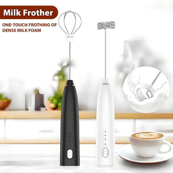 Feizsmile 1pc Electric Milk Frother, Milk Foamer, Rechargeable Handheld Electric Milk Mixer, 2 Stainless Steel Whisks, 3 Speeds, Suitable For Coffee, Matcha, Latte, Cappuccino, Hot Chocolate, Great For Coffee Enthusiasts!