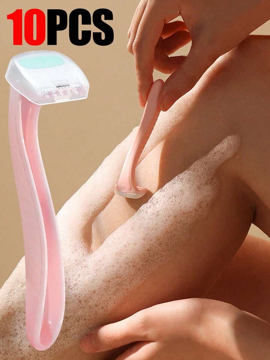 10 件女性比基尼修剪器，温和美容师，防水干湿两用剃须刀，比基尼、腿部、腋下、面部和身体毛发去除器，钢制剃须刀，剃须和修剪私密部位的理想选择 - 粉色 - 查看 1