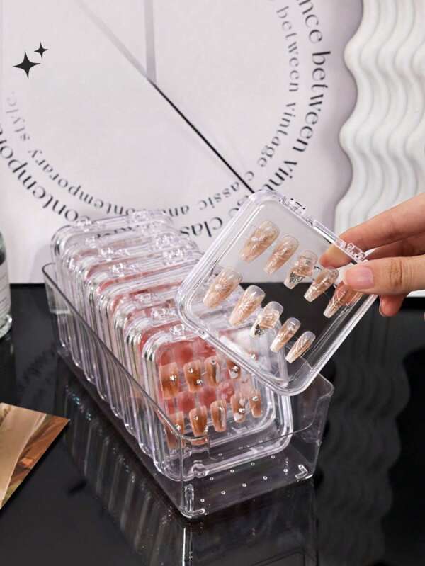 Caixa de armazenamento para armadura de 1/4 peças, caixa de joias com tampa articulada, caixa transparente para nail art, prateleira feita à mão, caixa de exposição de mesa, caixa de embalagem para produto acabado