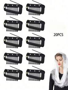 50个/20个/15个/10个/6个/3个装 流行发夹，帽子、面纱、围巾固定夹，假发发夹，弹性BB夹，发饰，头部饰品，女士发饰 - 黑色 - 查看 11