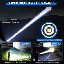NEW Rechargeable Magnetic Flashlights High Lumens, Super Bright LED Powerful Flashlight 8 Modes With COB Work Light,  Handheld Flash Light For Camping(2 Pack With Paper Box, Black) The Best Gift - màu đen - Xem 4