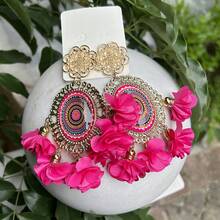 女士花卉耳環，波西米亞夏季大環耳環 - 蝴蝶結 - 查看 17