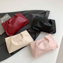 新款春夏时尚纯色手拿包，褶皱云朵钱包，休闲信封包，化妆包，旅行配件袋，内衬包，化妆包，收纳包 - 金色 - 查看 2