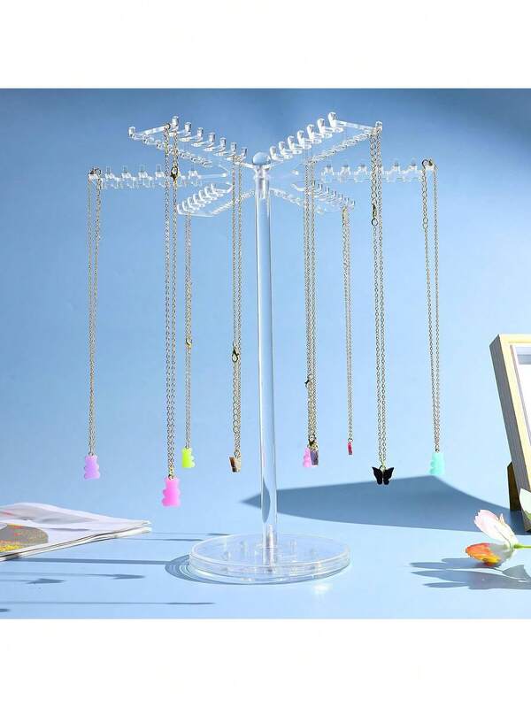 1pc Hexagon Acrylic Necklace Display Stand, Tabletop Jewelry, Bracelet Rack, Jewelry Organizer, Holder, Can Display 84pcs