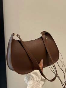 Bolso de hombro con cierre de cremallera en unicolor y estilo minimalista, bolso de medialuna elegante y sencillo, bolso de hombro con cremallera, bolso de piel sintética en unicolor, bolso burdeos, regalo ideal para Año Nuevo, bolso burdeos de moda