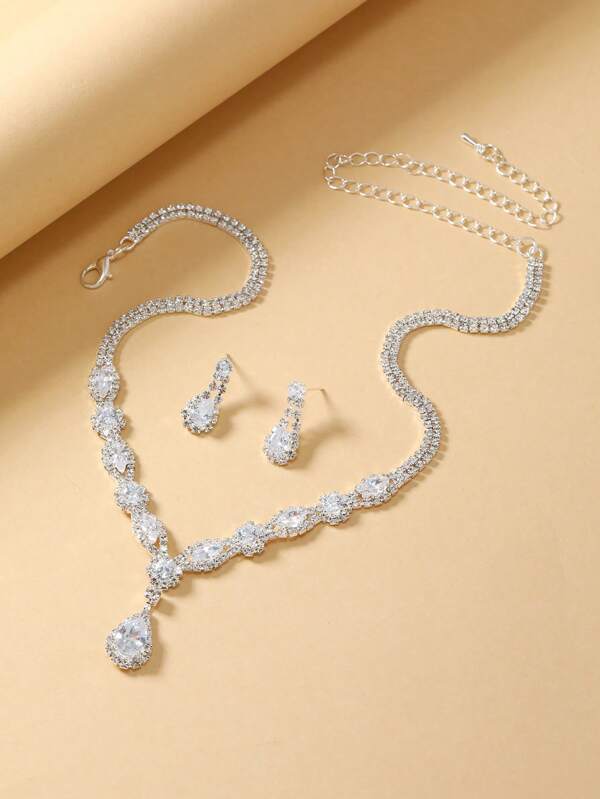 Set de 3 piezas de joyería de lujo con diseño de fiesta, incluyendo collar y pendientes con circonita, adecuado para usar en fiestas y banquetes