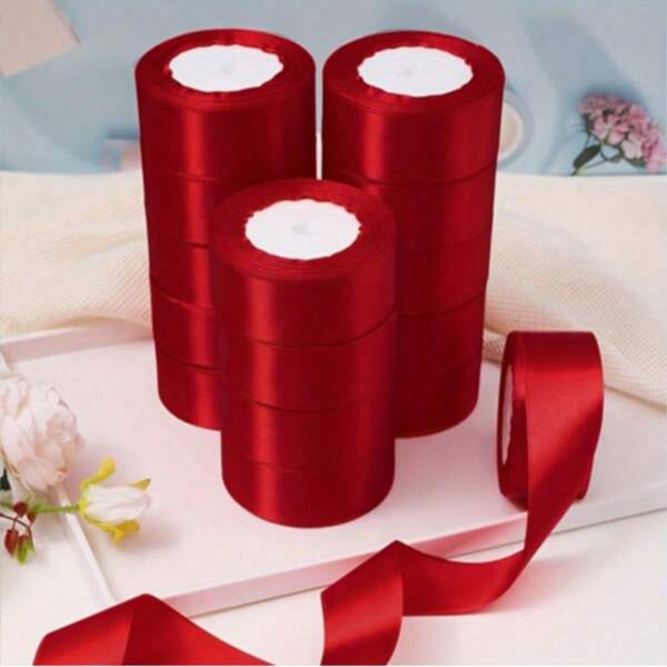 1pc 25 Yards/Roll Satin Ribbon, DIY Rose Flower Material Silk Satin Ribbon For Cake Decoration, Gift Wrapping, Wedding Party Bow, Burgundy Holiday Gift Wrapping Ribbon