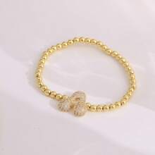 1pc, 18k Gold Plated A-Z Initial Bubble Bracelet Classic Fashion CZ Pave Charm Beads Stretch Design Gift