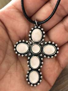 1 pieza Collar con colgante de cruz de turquesa, adecuado para uso diario - Plata antigua - Ver 6