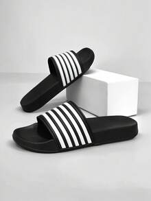 Sandali infradito casual con suola spessa, a righe bianche e nere, versatili per spiaggia, vacanza e uso casual in casa, adatti come regalo per Ognissanti, San Valentino, per coppie