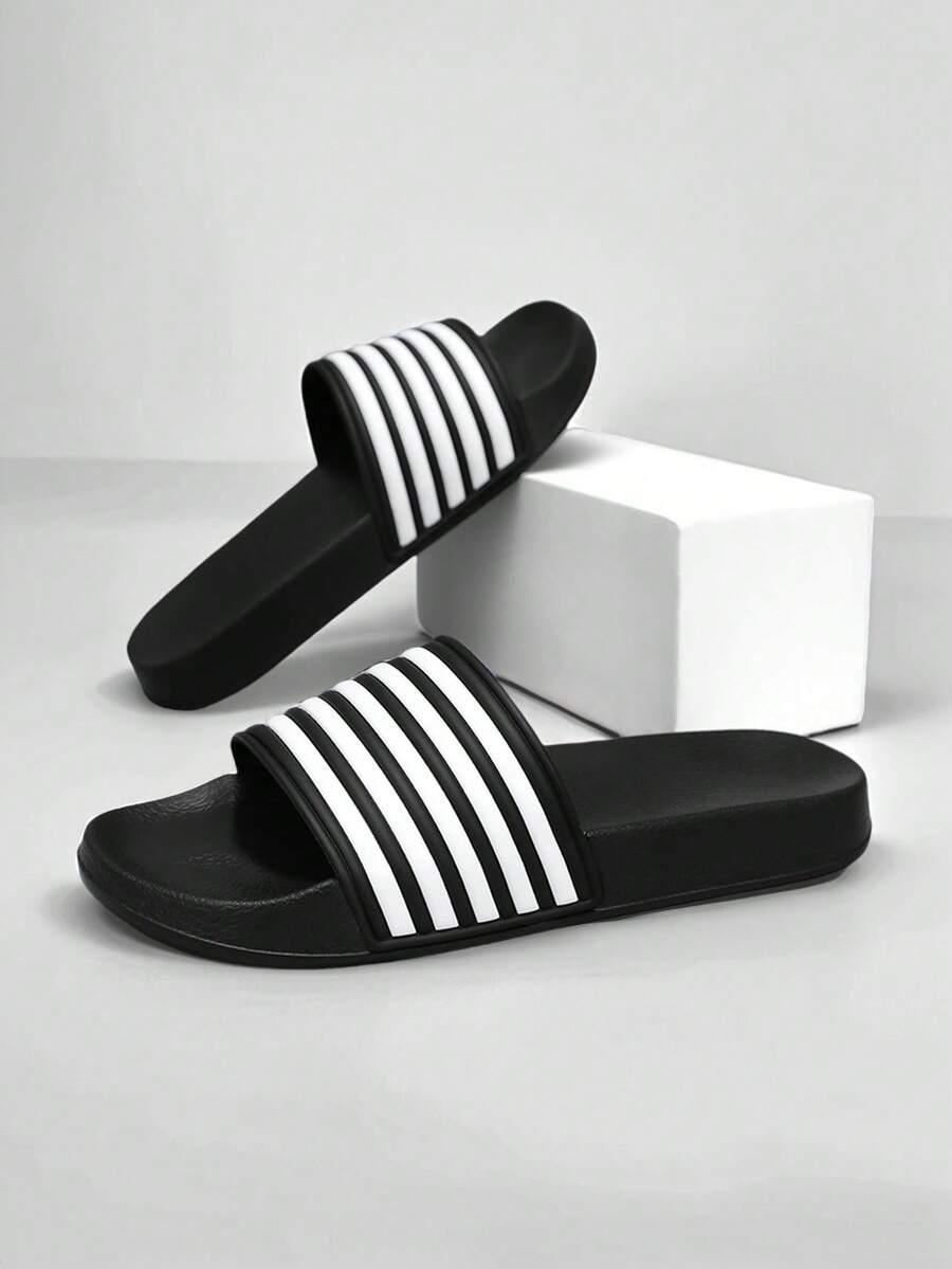 Sandali infradito casual con suola spessa, a righe bianche e nere, versatili per spiaggia, vacanza e uso casual in casa, adatti come regalo per Ognissanti, San Valentino, per coppie