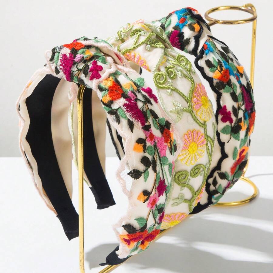 Diadema con bordado floral de estilo bohemio retro 2025, accesorio versátil y ligero de lujo para mujeres, diadema para el cabello, accesorios para el cabello, aro para el cabello