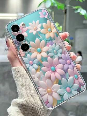 1 pièce Étui de protection transparent coloré avec impression florale mode, compatible avec 16/11/16 pro/16 plus/16 pro max/16e/15 pro max/13/14/12/XS/XR/7G/8P, compatible avec Samsung Galaxy S25/S25 PLUS/S25 Ultra/A16/A36/A26/A56