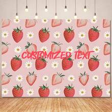 1pc Customisable Name Years Pink Strawberry Themed Birthday Photography Backdrop Strawberry Cake Banner Balloon Personalised Name Years Design Decorated On Birthday Shower Party Background Decoration Banner Vinyl - F - View 2