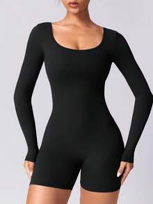 NcmRyu 1pc Women Sexy Elastic Long Sleeve Shorts - màu đen - Xem 4