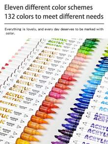 广纳双头高不透明度亚克力马克笔 - 132 种颜色，11 种多功能套装（每套 12 支），软头和凿头，适合分层、混合、艺术家和插画家，非常适合返校 - 彩色 - 查看 4