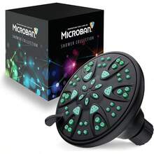 AquaDance Antimicrobial – Anti-Clog High-Pressure 6-Setting Shower Head With Microban Nozzle Protection From Growth Of Mold, Mildew & Bacteria For Stronger Shower! 4" Sunset Blue - Matte Black/Coral Green Jets - View 2