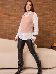 Fang Casual V-Neck Valentine's Day Knitted Sweater Vest - 查看 1