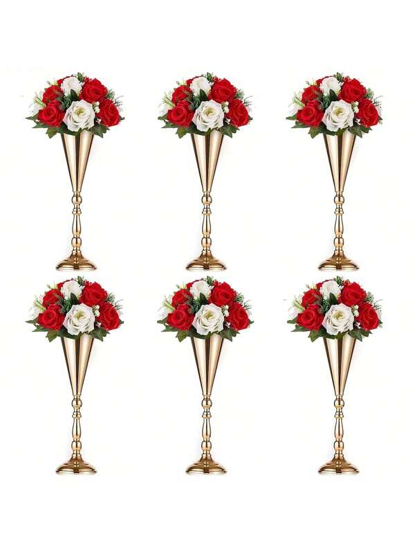 6 Pcs Tabletop Metal Wedding Flower Vase, Tall Table Decorative Centerpiece, Artificial Flower Arrangements For Wedding Party Dinner Event Hotel Home Decor Mother's Day Gift Plastic Flowers