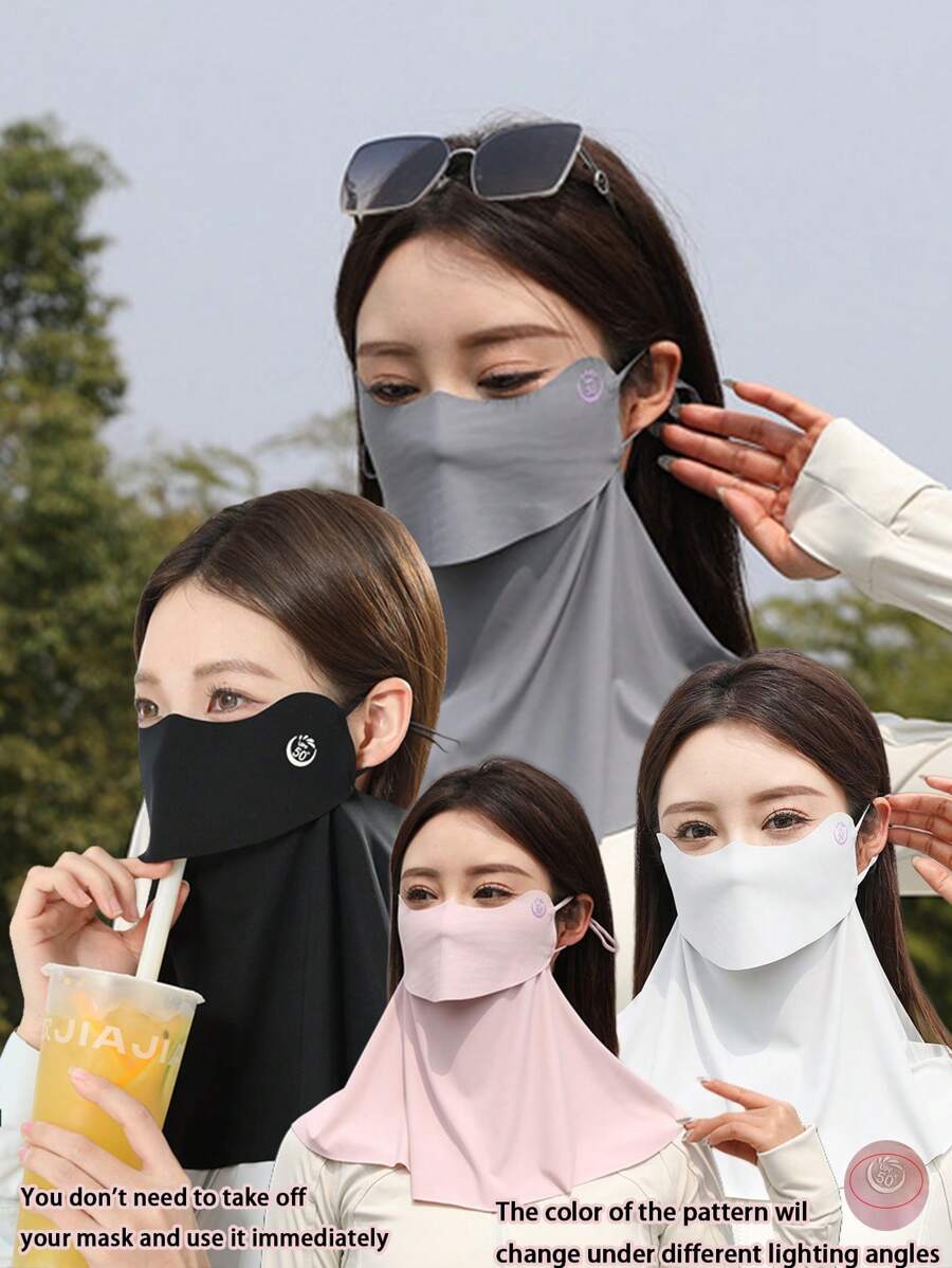 1pc Women's Sun Proof Face Scarf, Outdoor Riding Sunshade, Anti-UV Full Face Mask With Mesh Eye Protection, Convenient For Drinking Without Taking Off
