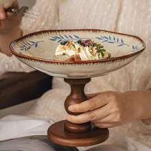 1 Stück chinesische hochwertige Keramik Obstschale im Vintage-Stil, Retro Holz-Hochfuß Obstplatte, Keramik Obstschale für Wohnzimmer, Haushalt Snackplatte, Hochständer Dessert Präsentationsteller, Luxus Trockenobstteller, Dekorative Platte, Restaurant dekorative Obstschale, Flur Aufbewahrungsplatte, Eingangsbereich Schlüsselablage