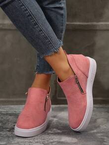 女士踝靴和短靴，女鞋，冬靴，米色靴子，女鞋，平底鞋，新款鞋，短靴，女鞋，高跟拉链靴 - 粉色 - 查看 5