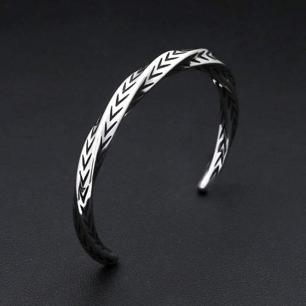 1pc Minimalist Vintage Stainless Steel Twisted Bangle, Suitable For Men And Women Daily Wear