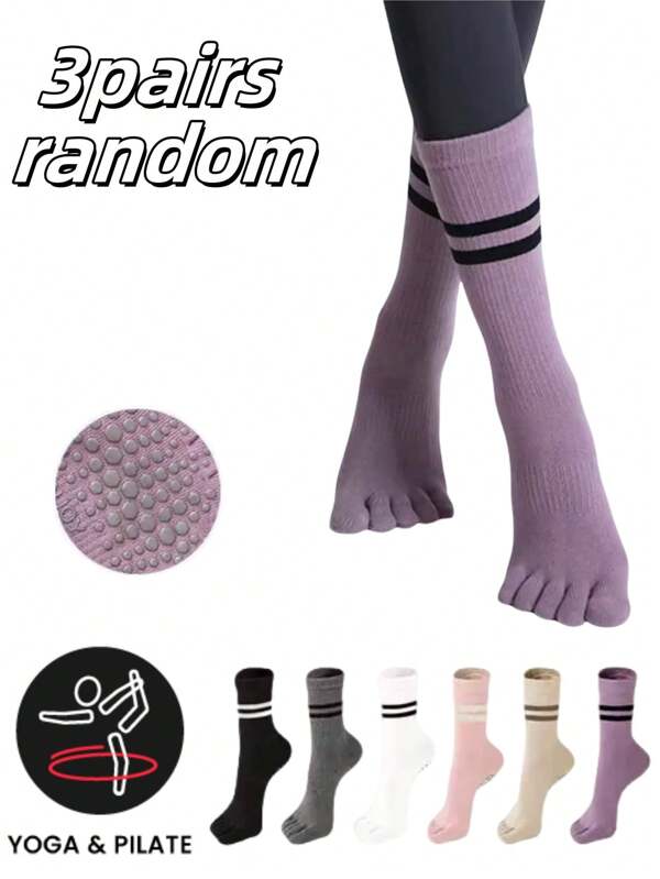 3 pares de meias femininas de ioga com separação dos dedos para uso casual, esportivo e diário, tecido de malha macia para todas as estações, meias antiderrapantes com cinco dedos, adequadas para hospitais, academias e atividades físicas