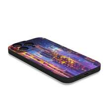 The Phone Case Features A Futuristic Cityscape With Tall Skyscrapers Illuminated In Vibrant Hues Of Blue, Purple, And Orange. Prominently, There Are Hexagonal Patterns Resembling Honeycombs And Small Bees Flying Around, Creating A Sci-Fi Atmosphere. 1pc  Phone Case For Apple  16 15 14 13 12 11Plus Pro Max SE Series Phone Case For  Friends, Girlfriends, Boyfriends, Family Or Yourself. - Black - View 5