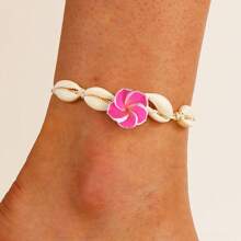 1 pièce Bracelet de cheville crocheté fleur de coquillage bohème naturel, bracelet de cheville tressé marguerite pour les vacances à la plage. Bijou idéal pour les femmes à porter au quotidien.