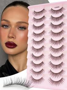 10pcs/Set Soft Natural Short False Eyelashes, Synthetic Mink Invisible Band Reusable Eyelashes, Fashionable Handmade Cartoon Design To Enlarge Eyes, Suitable For Daily, Work And Holiday