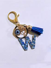 1pc Chic Blue Resin Alphabet Initial Keychain With Evil Eye & Tassel - Stylish Oblong Letter Charm, Rhinestone Embellishments, Lobster Clasp - Perfect Everyday Accessory & Thoughtful Gift For Women, Ladies Key Ring Backpack For School Car Accessories Cute Goth Y2k - Multicolor - View 33