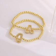 1pc, 18k Gold Plated A-Z Initial Bubble Bracelet Classic Fashion CZ Pave Charm Beads Stretch Design Gift