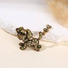 1 pieza Broche de perro con piedras de colores de aleación de zinc brillante y creativo, pasador de solapa minimalista y de moda para traje/abrigo, mochila unisex para la escuela