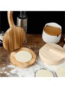 1pc Wooden Handled Round Manual Dough Press Mold, Multi-Functional For Making Dumpling Skin, Bun Skin, Snow Skin Mooncake Etc., Easy To Operate