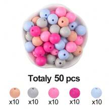 50 Peças Kit de Contas de Silicone Neon - Contas Redondas Vibrantes de 12/15mm em Conjunto Misto, Acessórios Artesanais de Joias DIY, Contas Decorativas de Moda para Caneta, Pulseira, Colar, Chaveiro e Presentes Criativos de Uso Múltiplo