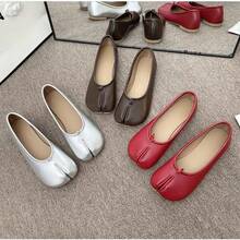 Japanese Style Tabi  Shoes Women Cozy Leather Flats Split Hoof Toe Loafers Femme Mary Jeans Mocasines Ladies Ballerina Shoe - Đen 028 - Xem 3