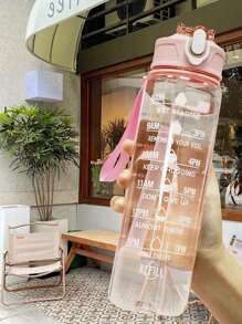 1 pieza Botella de agua de 2000ml o 750ml con flujo de agua rápido y a prueba de fugas, botellas de agua para fitness, gimnasio, exteriores, oficina, vuelta al cole (Rosa) con marcador y pajita, jarra de agua de gran capacidad, Artículos esenciales para un viaje de verano a la playa
