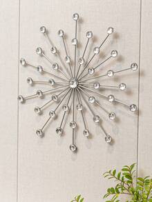 1/3 件金属墙饰闪亮水晶墙饰铸铁水钻旭日装饰星爆艺术悬挂钻石装饰家居装饰适用于客厅卧室入口（银色） - 銀色 - 查看 9