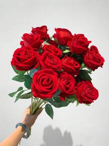 1/3/5/10/20pcs Red Rose Artificial Bridal Bouquet, Faux Flower Flower Arrangement Decoration, Fake Rose Artificial Rose For Valentine's Day Gifts, Wedding Party, Home Decoration, Birthday Gifts,Wedding Decorations,Fall Decor