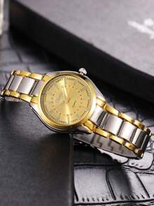 1 relógio feminino casual moderno, mostrador redondo versátil, relógio casual compacto de quartzo com tira de aço em liga, adequado para festivais, festas e uso diário, o melhor presente para mulheres.