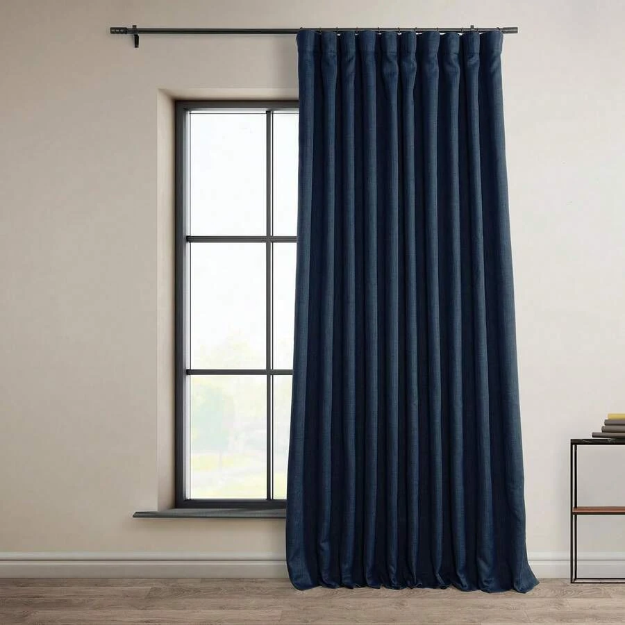 HPD Half Price Drapes - Faux Linen Curtains For Living Room (1 Panel) - 50W X 96L - Textured Room Darkening Curtains For Bedroom 96 Inches Long - Drapes For Home Decor, Birch - Indigo - View 1