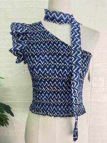 Women's Top With Prints, Casual Daily Wear, For The Summer Beach - Royal Blue - View 1