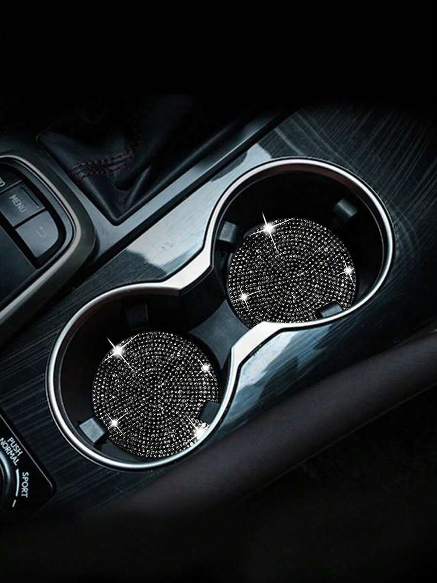 2 miếng lót ly chống trượt trang trí kim cương lấp lánh cho ô tô - màu đen - Xem 1