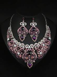 Set de 3 piezas de collar con colgante de cristal y aretes de moda, accesorios para vestir en fiestas, eventos y días festivos