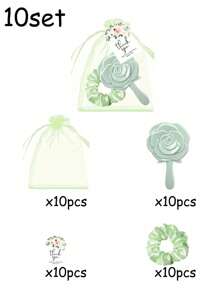 Conjunto de 10/5/1 Espelho de Mão em Formato de Rosa, Conjunto de Lembranças de Casamento para Convidados, Lembranças da Festa de Casamento, O Conjunto Inclui Espelho de Mão em Rosa, Verde e Azul, Cartão de Agradecimento com Flor, Bolsa de Organza Transparente com Cordão, Faixa de Cabelo de Cetim Retrátil, Presente para Noiva e Dama de Honra, Conjunto de Presentes para Chá de Panela, Decoração de Mesa para Convidados de Casamento, Adequado para Casamentos, Aniversários, Festas, Eventos Internos e Externos